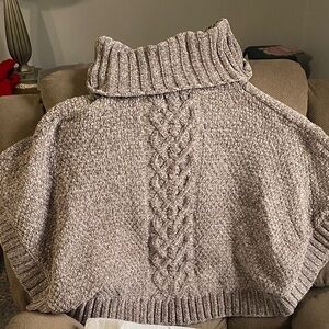 Cozy Cable Knit Turtleneck Poncho - Brown
